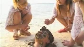 Asian lesbians pooping on the beach