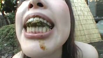 Asian chick feeds poop to her girlfriend