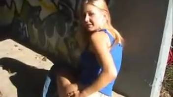 Attractive blond woman farting and defecating in the tunnel